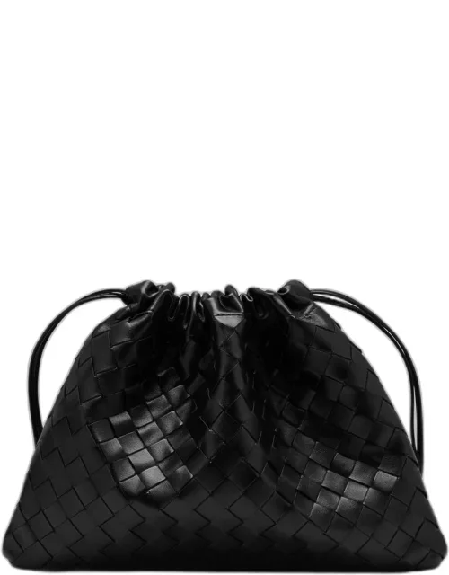 Black Medium Clutch Bag with Drawstring in Intrecciato
