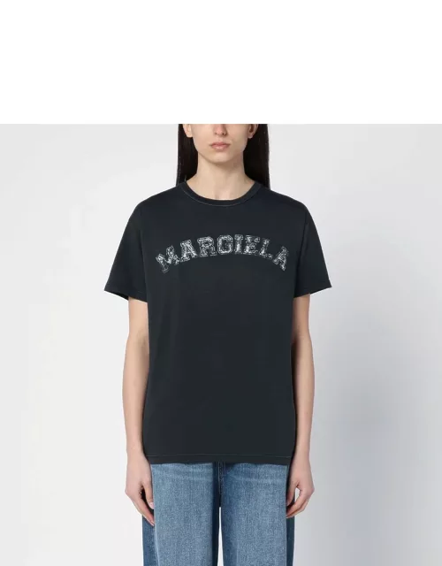 Black washed-out cotton T-shirt with logo