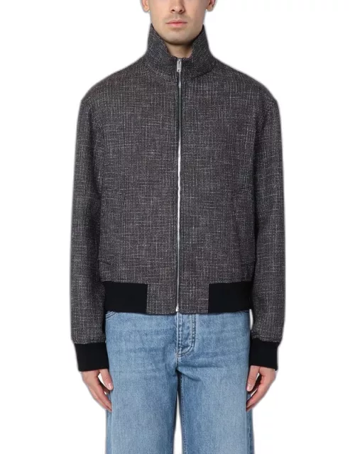 Brown textured wool blend bomber jacket