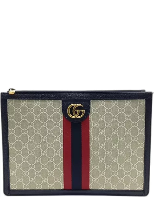 Gucci Beige/Navy Canvas Ophidia Portfolio Clutch Bag