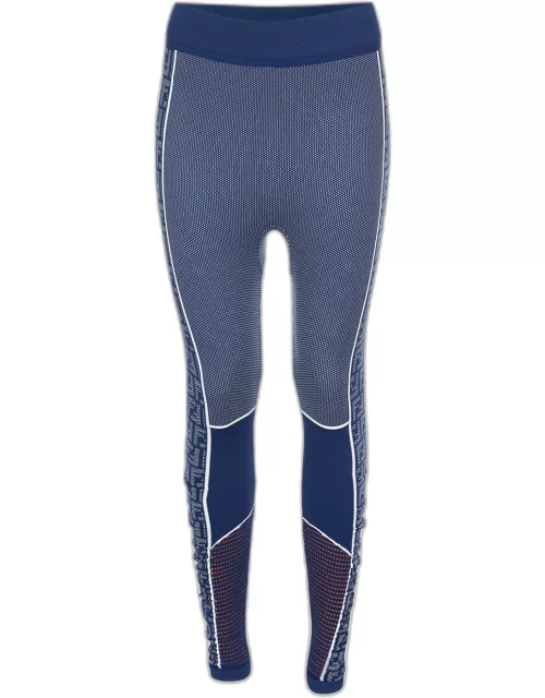 Fendi Dark Blue Logo Pattern Jersey Seamless Leggings L/