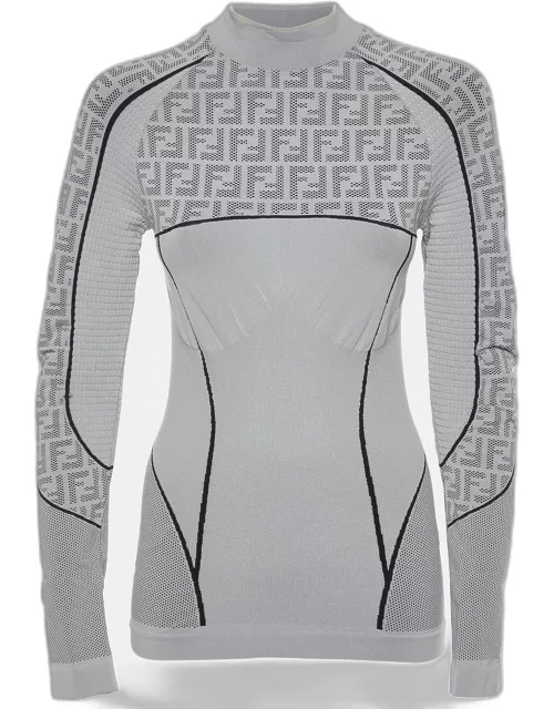 Fendi Grey Logo Pattern Jersey Jumper L/