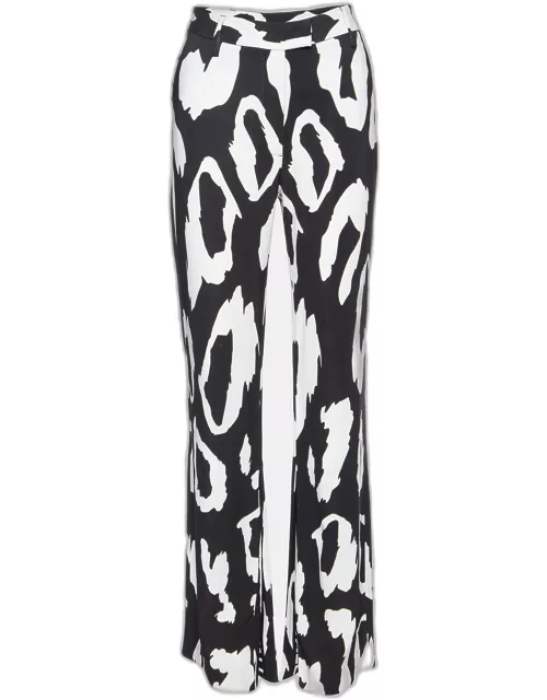 Just Cavalli Monochrome Printed Crepe Flared Trousers