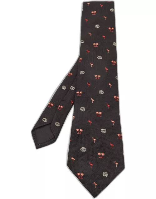 Gucci Black Flamingos Silk Traditional Tie