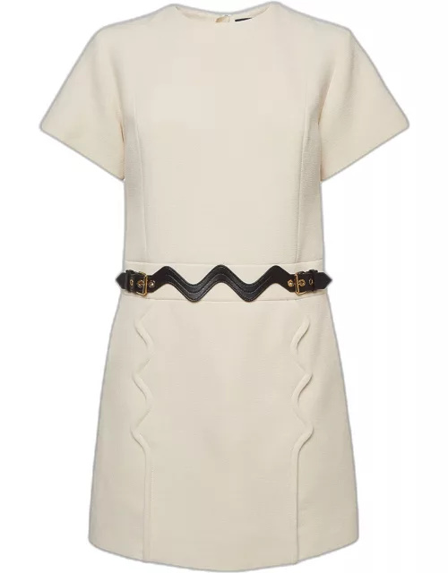 Louis Vuitton Natural White Wool Scallop Detail Midi Dress