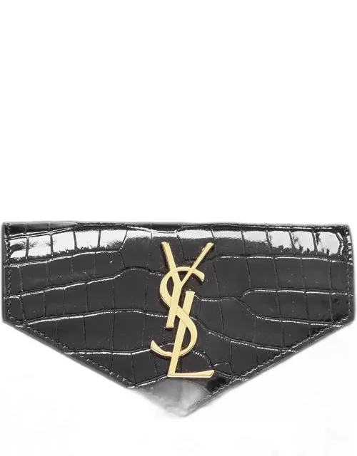 Saint Laurent Black Croc Embossed Leather Monogram Compact Wallet