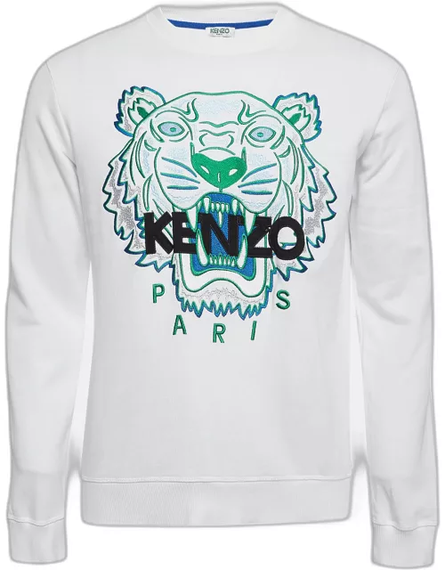 Kenzo White Logo Tiger Embroidered Cotton Sweatshirt