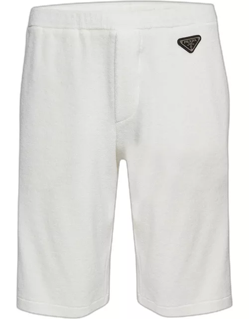 Prada White Metal Triangle Terry Bermuda Shorts