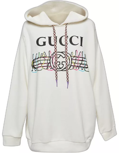 Gucci Off White Rabbit Logo Print Cotton Hoodie
