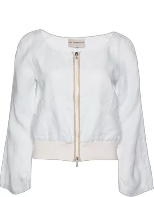 Emporio Armani Pale Blue Zip Up Cropped Jacket