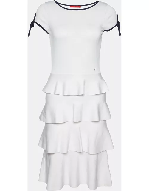 CH Carolina Herrera White Knit Tiered Midi Dress