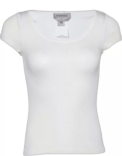 Sportmax Off White Cotton Knit Short Sleeve T-Shirt
