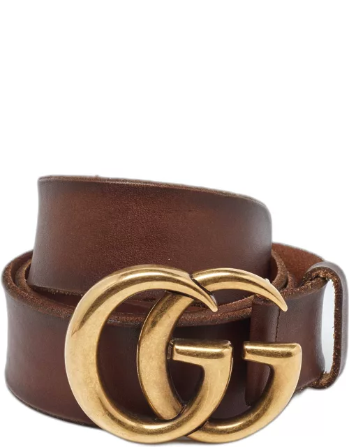 Gucci Brown Leather GG Marmont Buckle Belt 80C