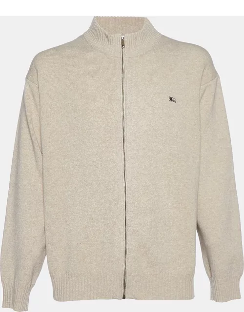 Burberry Beige Lambs Wool Zip Up Sweater