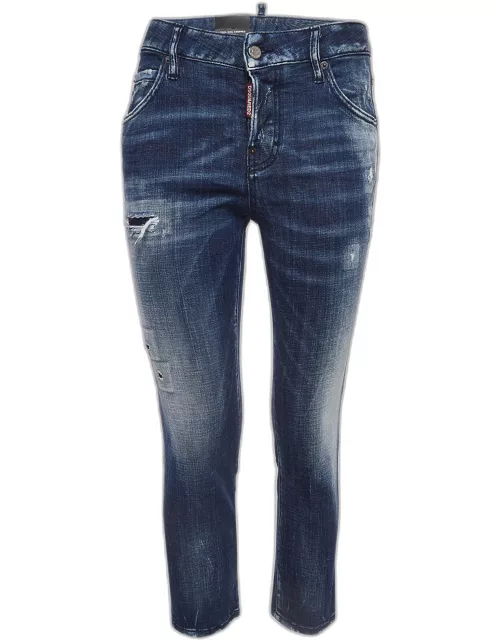 Dsquared2 Blue Distressed Denim Cropped Jeans S Waist 33"