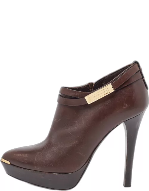 Burberry Brown Leather Platform Ankle Bootie