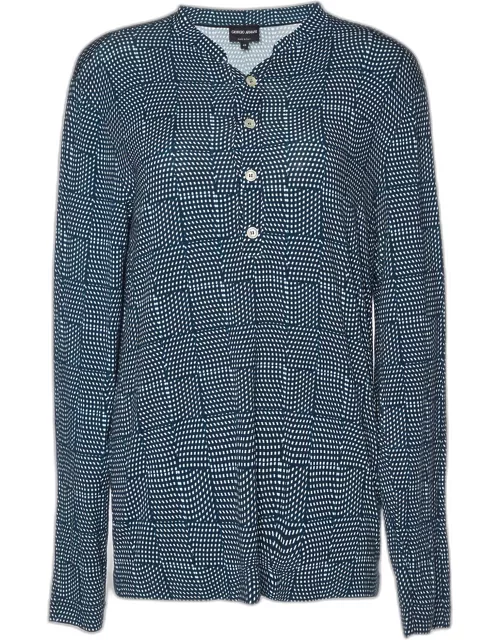 Giorgio Armani Blue Checked Knit Long Sleeve T-Shirt