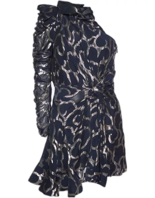 Isabel Marant Black Lurex Silk Blend Clary One Shoulder Mini Dress