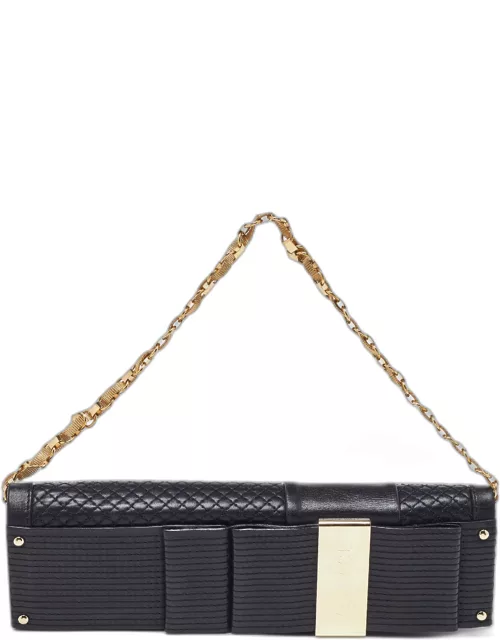 Versace Black Quilted Leather Medallion Chain Clutch