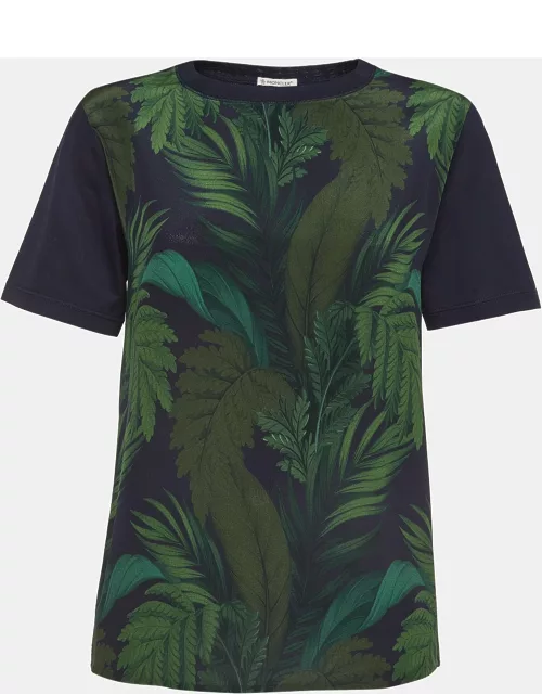 Moncler Navy Blue Jungle Printed Silk And Cotton Knit Top