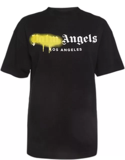 Palm Angels Black Los Angeles Printed Cotton Crew Neck T-shirt