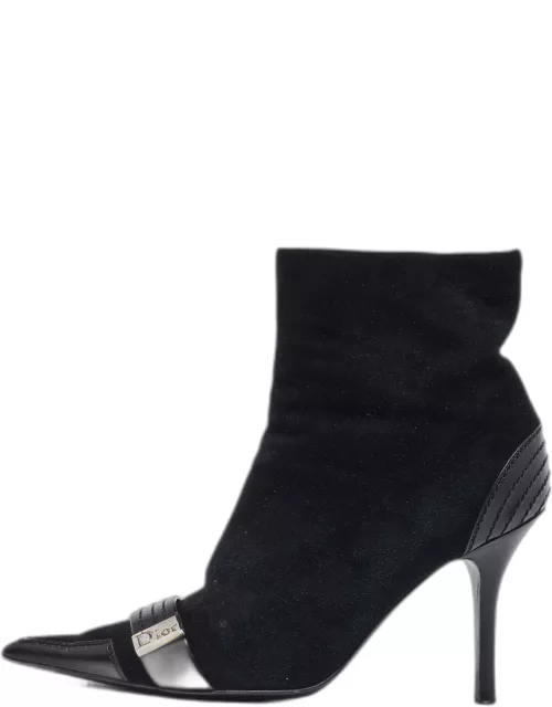 Dior Black Suede and Leather Pointed Toe Ankle Bootie