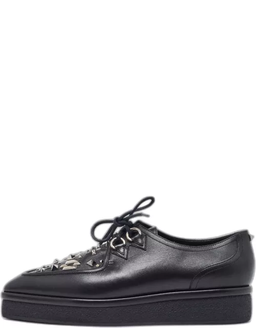 Valentino Black Leather Studded Lace Up Flat Sneaker