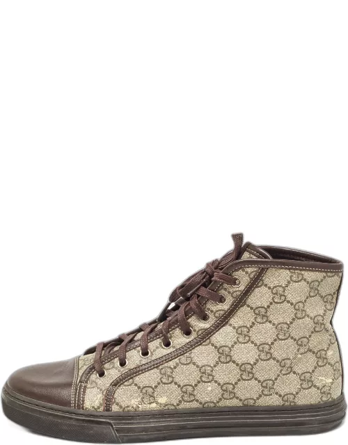 Gucci Beige/Brown GG Supreme Canvas and Leather High Top Sneaker