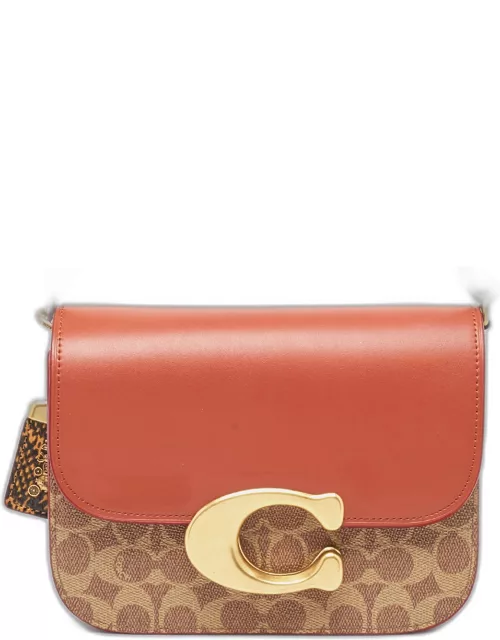 Coach Brown/Beige Signature Coated Canvas Python Embossed and Leather Idol Bag