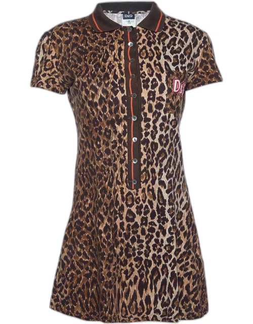D & G Brown Leopard Print Cotton Pique Polo Dress