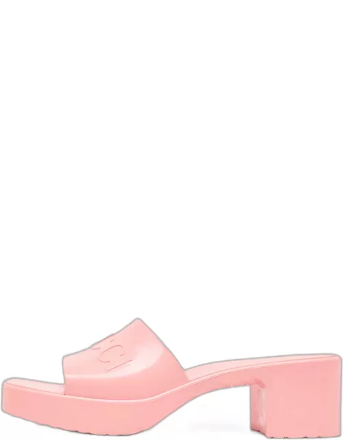 Gucci Pink Rubber Logo Platform Slide Sandal