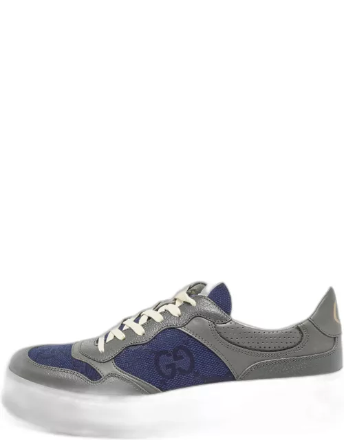 Gucci Grey/Blue Leather GG Low Top Sneaker