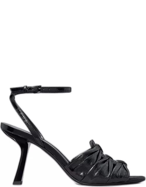 Ruched Leather Ankle-Strap Sandal