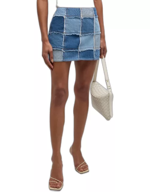 The 70s Patchwork Denim Mini Skirt