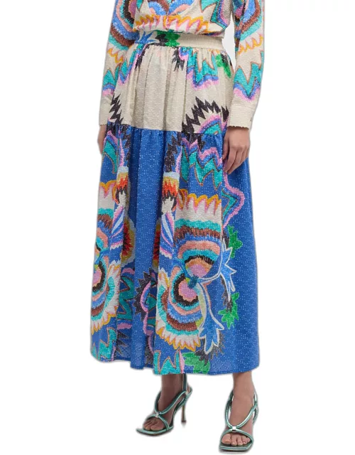 Minu Abstract Pleated Maxi Skirt