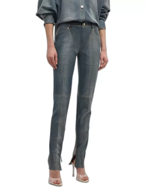 Tapered Denim Pants with Zipper Detail