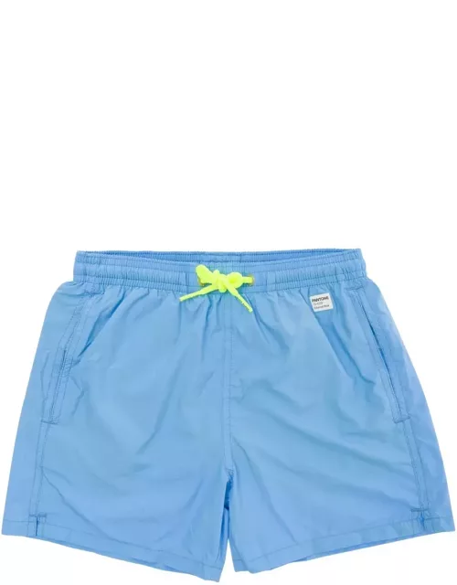MC2 Saint Barth Light Blue Swim Shorts With Pantone Patch In Fabric Bambino