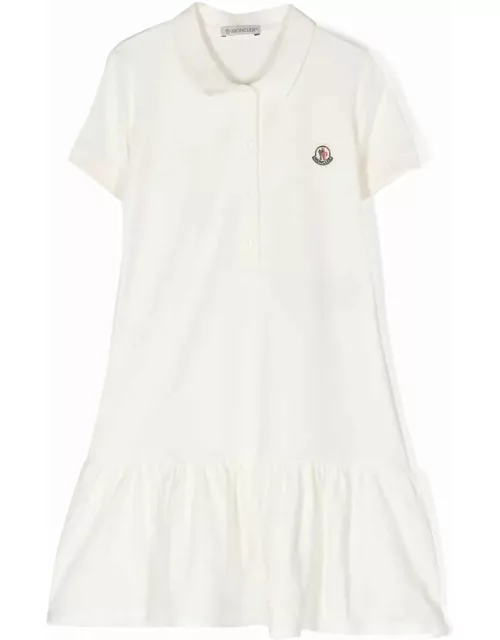Moncler White Polo Style Dress With Logo Patch