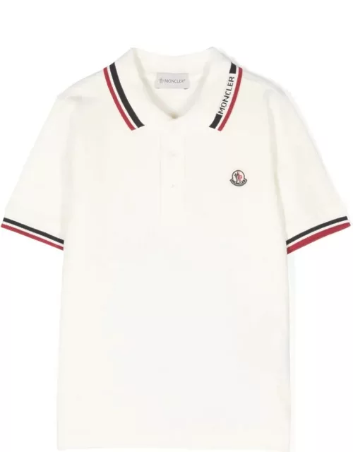 Moncler White Polo Shirt With Tricolour Finish