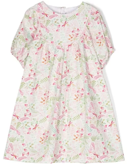 Il Gufo Cotton Dress With Pink Floral Print