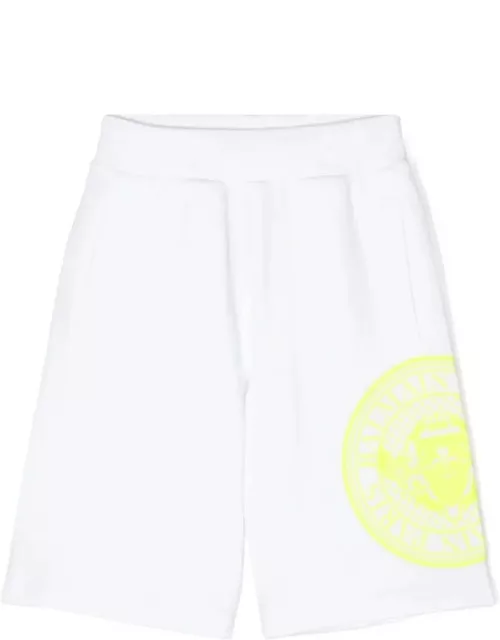 Balmain White Sports Bermuda Shorts With Rubberized Logo