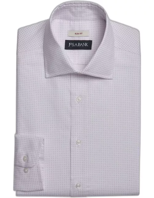 JoS. A. Bank Men's Slim Fit Spread Collar Mini Dot Dress Shirt, Light Purple, 17 34
