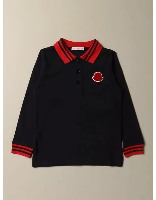 Moncler polo shirt in cotton piqué with striped edges and logo