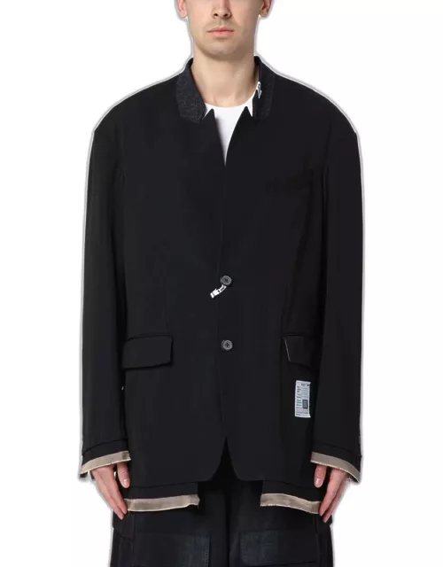 Black wool-blend jacket with raw cut he