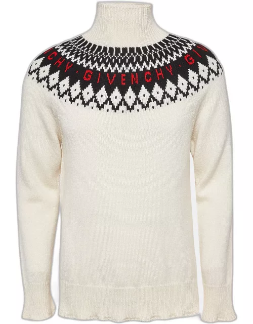 Givenchy Off-White Intarsia Wool Knit Turtle Neck Sweater