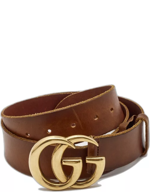Gucci Brown Leather GG Marmont Buckle Belt 95C