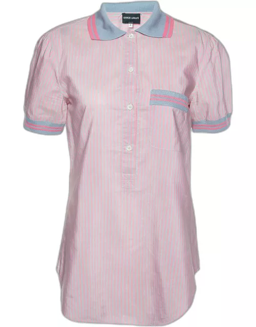 Giorgio Armani Pink Stripe Poplin Half Placket Shirt