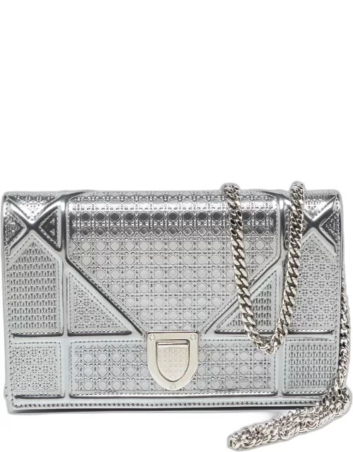 Dior SIlver Micro Cannage Patent Leather Diorama Wallet On Chain