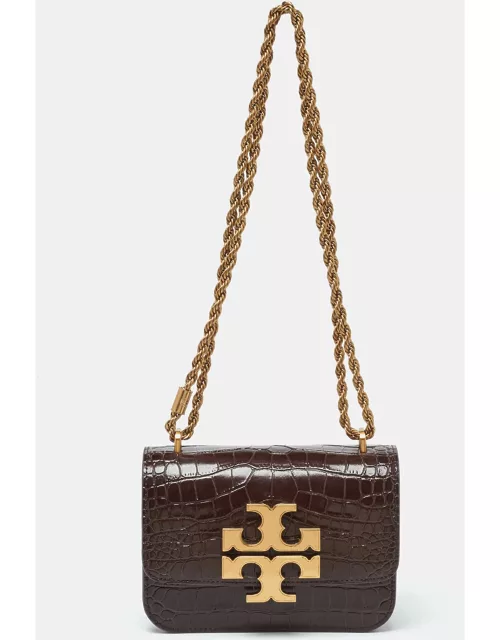 Tory Burch Brown Croc Embossed Leather Small Eleanor Shoulder Bag