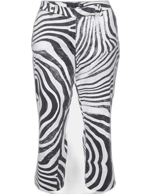 Just Cavalli Black/White Zebra Print Cotton Capri Pants